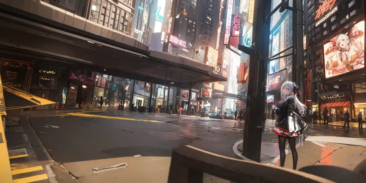 (masterpiece:1.5),(best quality:1.5),(ultra-detailed:1.5),illustration,(1girl:1.5),(solo:1.5), cyberpunk 2077,cityscape,concept art,nightcity,anime,lora,cowboy shot,perfect face,lustrous skin,long hair,beautiful detailed eyes,beautiful flowing hair,(holographic),(holographic clothing:1.2),(bloom),lighting, ray tracing,outdoors,neon lights, light particles,absurdism,hair ornament, hair ribbon,looking at viewer,ahoge,large breasts, (deep depth of field:1.5),
