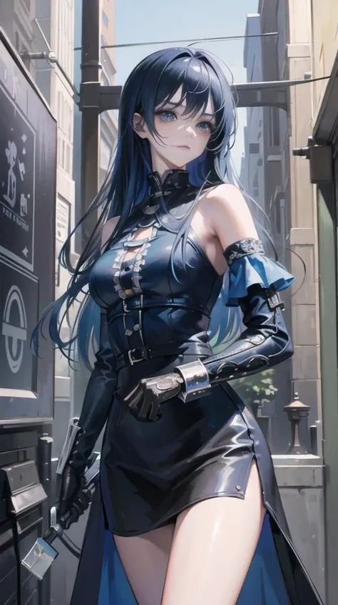 blue street ((best quality)), ((masterpiece)), ( extreme detailed, highest detailed, official art, beautiful and aesthetic:1.2), <lora:blckmtl:0.5>, depth, composition