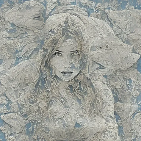 <lora:SDXL_lace_drawing_Sa_May_V3:1> lace drawing, a woman with a shark fin, with shark fin, girl design