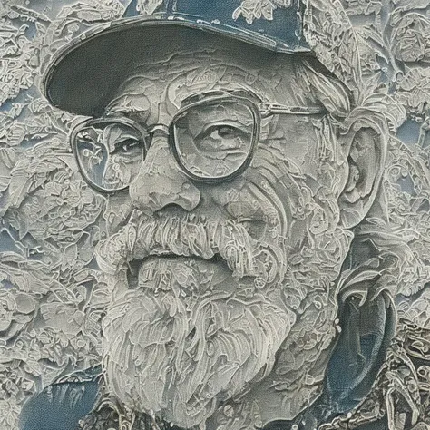 <lora:SDXL_lace_drawing_Sa_May_V3:1> lace drawing, very close-up portrait of a 60-year-old hipster biker-style