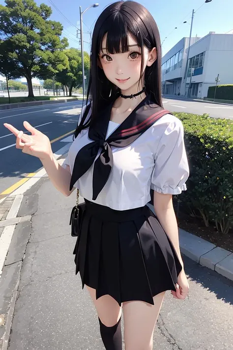 (masterpiece), (best quality), (ultra highres), photorealistic, nsfw, 1girl, (slender girl:1.0), (yo:1.0), full body, school uniform, (serafuku:1.3), (black sailor collar:1.0), short sleeves, (black skirt), (huge breasts:1.0), (narrow waist), white shyny skin, (black bob cut:1.3), (hair behind ear:1.3), (hair strand:1.3), beautiful black eyes, (beautiful face:1.1), (face focus:1.3), (seductive smile:1.1), (blush:1.3), (parted lips:1.0), (standing), (looking at viewer:1.0), soft lighting, summer, (at the classroom:1.0),
<lora:breastinclassBetter_v13:0.4> <lora:AcFun_Cherry:1>