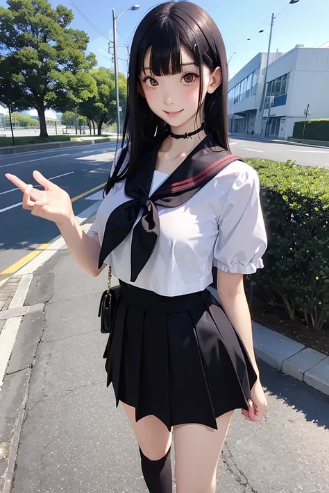 (masterpiece), (best quality), (ultra highres), photorealistic, nsfw, 1girl, (slender girl:1.0), (yo:1.0), full body, school uniform, (serafuku:1.3), (black sailor collar:1.0), short sleeves, (black skirt), (huge breasts:1.0), (narrow waist), white shyny skin, (black bob cut:1.3), (hair behind ear:1.3), (hair strand:1.3), beautiful black eyes, (beautiful face:1.1), (face focus:1.3), (seductive smile:1.1), (blush:1.3), (parted lips:1.0), (standing), (looking at viewer:1.0), soft lighting, summer, (at the classroom:1.0),
<lora:breastinclassBetter_v13:0.4> <lora:AcFun_Cherry:1>