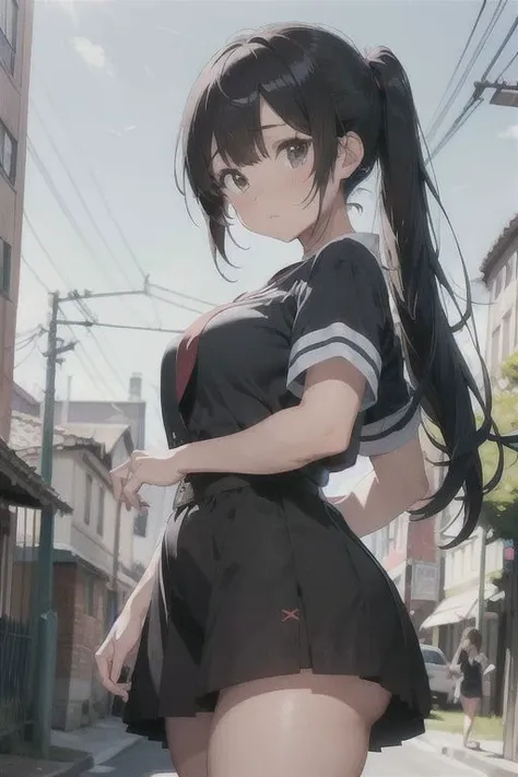 Menina anime com peito grande e meias pretas posando no cu, menina anime sedutora, Guweiz, Melhor Avaliado em Pixiv, curvilnea pequena, Estilo da coleo Kantai, thicc, Estilo de pista Azur, deusa anime, mulher bonita sedutora do anime, Guweiz em Pixiv ArtStation, Hestia, Artgerm extremamente detalhado