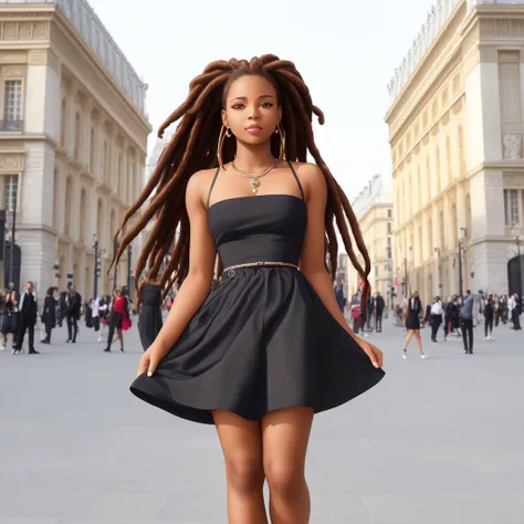 ((masterpiece)), (best quality), perfect anatomy, highress, detailed, colorful, beautiful black girl, dreads, upper body, Paris, Arc de Triomphe