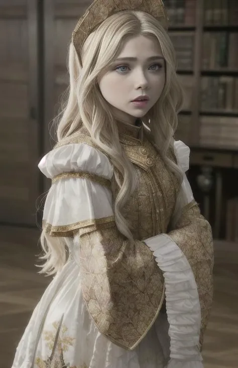 masterpiece, best quality, highest quality, cinematic lighting, (volumetric lighting), extremely detailed CG unity 8k wallpaper, focused, 8k wallpaper, 4k wallpaper, extremely detailed, ultra realistic, photorealistic, sharp focus, absurdres, (HDR:1.3), photograph, insanely detailed and intricate, instagram, (Chlo� Grace Moretz), ((face)), looking at camera, white hair, ((by WLOP , by Antonio J. Manzanedo , by william morris , by rembrandt))