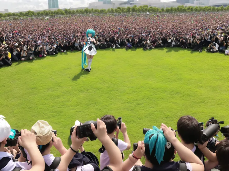 1girl, enakoring, grass field, solo focus, look at viewer, miku cosplay <lora:EnakoRing:1>