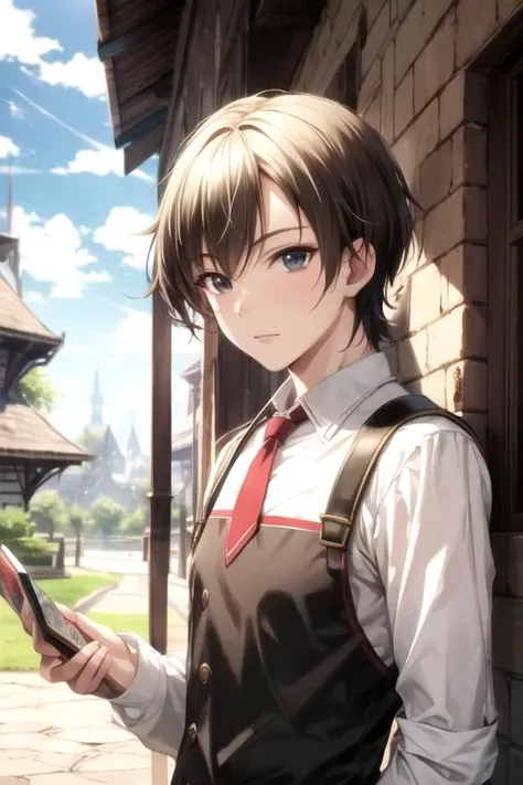 masterpiece, best quality, sketch, 1boy, solo, male focus, looking at viewer, upper body, , , , <lora:kodaka_hasegawa:0.66>, kodaka_hasegawa, blonde hair, black eyes, multicolored hair, brown hair, two-tone hair, , The Tower of Oblivion: A stronghold where forgotten secrets and dark magic are hidden, Blu-ray