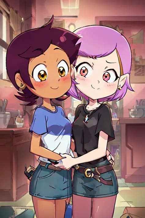 (((perfect-generally-photo-video-authentic-reality-realistic-perfect, perfect-generally-8k-resolution-graphics-perfect, perfect-generally-cuteness-beauty-perfect))) <lora:2 girls, (luz and amity1.2), amity with pink hair, luz with short brown hair:1>(luz and amity:1.2), amity with pink hair, luz with short brown hair (((2girls-pov, 2girls)))