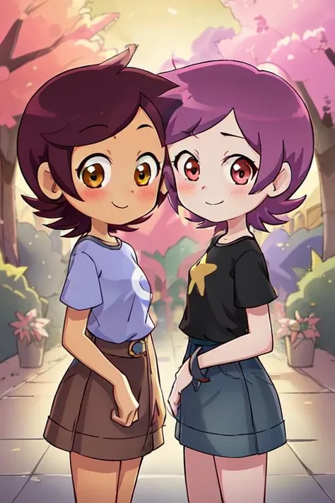 (((perfect-generally-photo-video-authentic-reality-realistic-perfect, perfect-generally-8k-resolution-graphics-perfect, perfect-generally-cuteness-beauty-perfect))) <lora:2 girls, (luz and amity1.2), amity with pink hair, luz with short brown hair:0.8>(luz and amity:1.2), amity with pink hair, luz with short brown hair, outdoors (((2girls-pov, 2girls)))