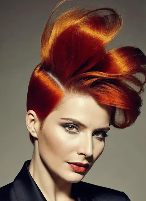 analog style, modelshoot style, portrait of sks woman by Flora Borsi, style by Flora Borsi, bold, bright colours, orange Mohawk haircut, ((Flora Borsi)), <lora:locon_annadereszowska_v1_from_v1_64_32:1.3>