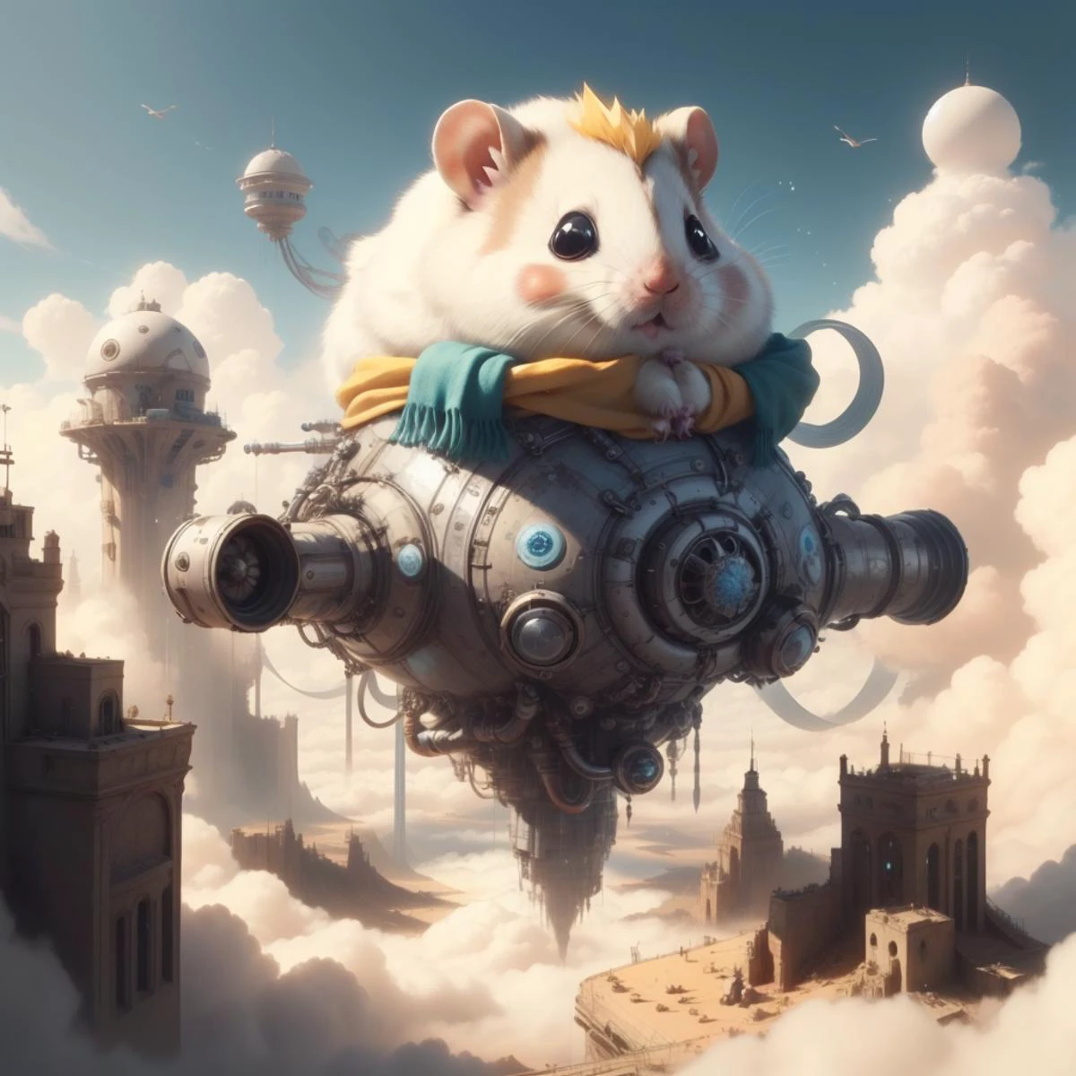 <lora:WindTech-15:0.8>, windtech , scifi, pipes , (cyberpunk:0.7),
(hamster:1.1), pokemon \(creature\), in the clouds , scarf,