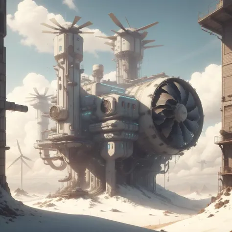 <lora:WindTech-15:0.8>, windtech , scifi, wind turbines and fans , pipes , cyberpunk ,
house on a hill