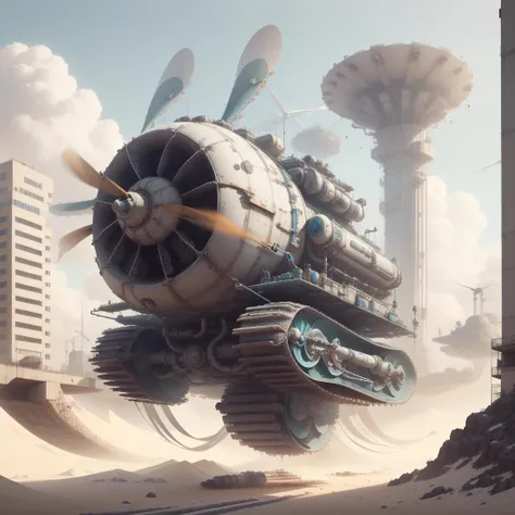 <lora:WindTech-15:0.8>, , scifi, wind turbines and fans , pipes , (cyberpunk:0.7),
ground vehicle,(windtech hover tank:1.1), turret,