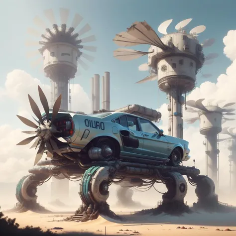 <lora:WindTech-15:0.8>, , scifi, wind turbines and fans , pipes , (cyberpunk:0.7),
ground vehicle,(windtech car :1.1), ford mustang,