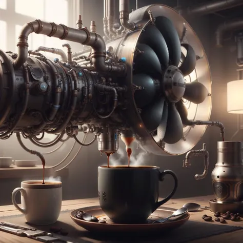 <lora:WindTech-15:0.8>, windtech , scifi, , pipes , (cyberpunk:0.7),
coffee machine pouring coffee , mug , on a table