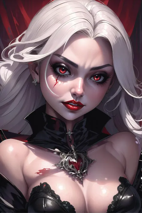 Anime style female figure,Gray hair,Blood on the face, vampire portrait, Beautiful vampire queen, Beautiful vampire queen, guweiz on pixiv artstation, guweiz on artstation pixiv, carmilla vampire, Female vampire的肖像, Female vampire, Vampire Girl, Beautiful wizard, Popular on artstation pixiv,Very high precision details,4K