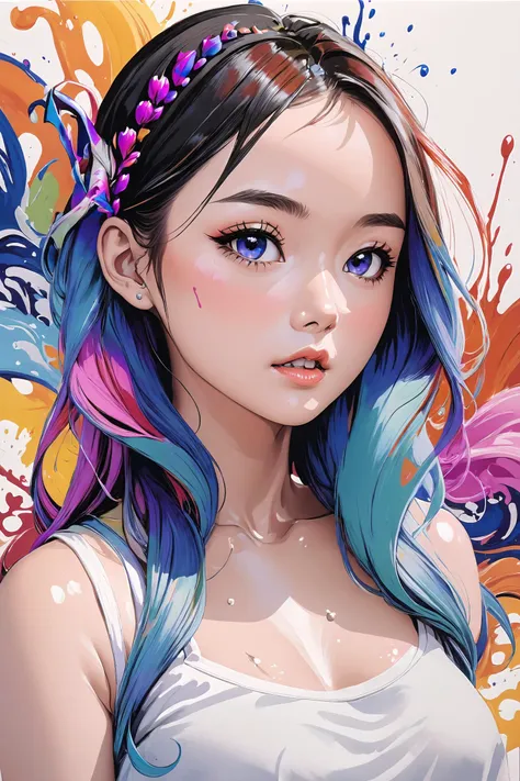 Colorful, multiple colors, intricate detail, splash screen, photorealistic, intricately detailed fluid gouache painting, calligraphy, acrylic, watercolor art,
masterpiece, best quality, 1girl, <lora:kwFemale_Beta40-SDXL_v1:1>, asian,waifu