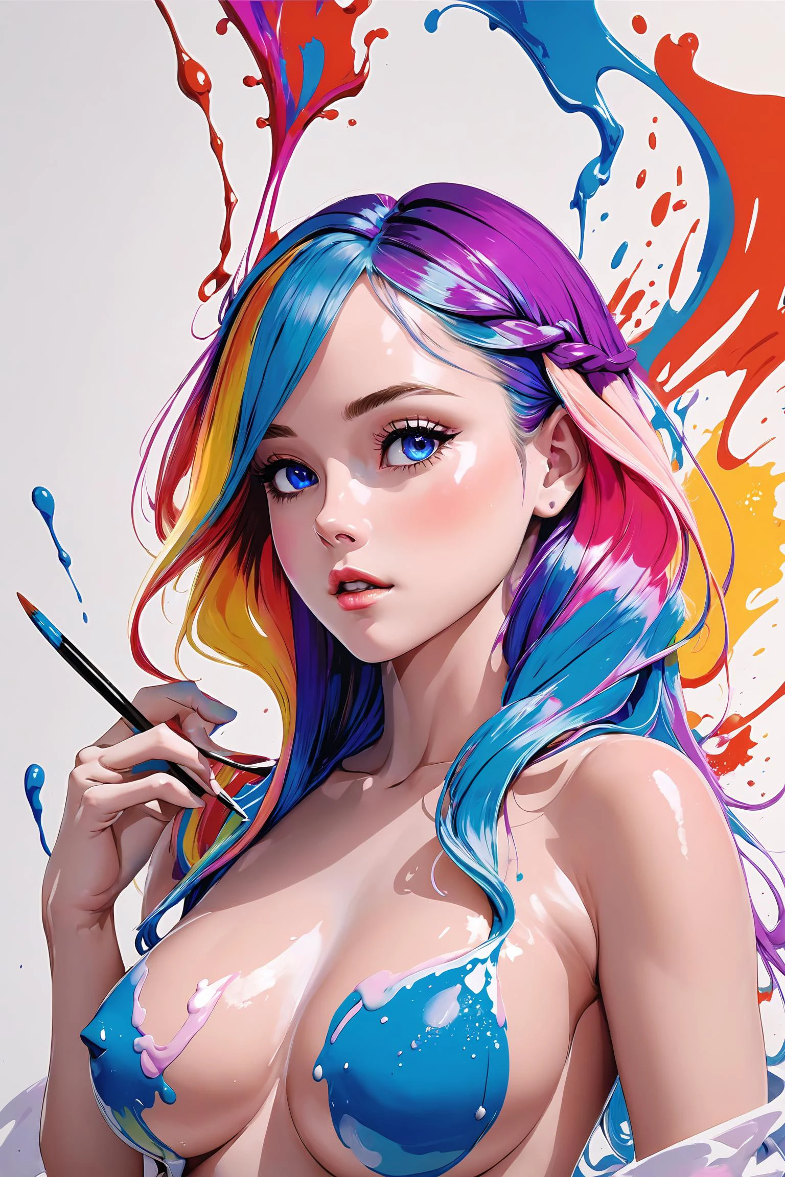 Colorful, multiple colors, intricate detail, splash screen, photorealistic, intricately detailed fluid gouache painting, calligraphy, acrylic, watercolor art,
masterpiece, best quality, 1girl, <lora:kwFemale_Beta40-SDXL_v1:1>, waifu