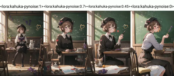 kahuka1,glasses, book, 1girl, hat, short hair, sitting, fruit, brown hair, heart, grapes, food, indoors, cat, chalkboard
<lora:kahuka-pynoise:1>