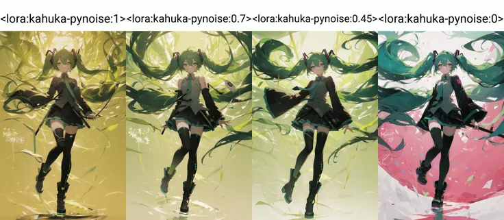 kahuka1, 1girl, solo, green eyes, long hair, twintails, thighhighs, green theme, glowing, hatsune miku, looking at viewer, bandages, hair between eyes, full body, green hair, very long hair, boots, long sleeves, black thighhighs, bangs, standing, floating hair
<lora:kahuka-pynoise:1>