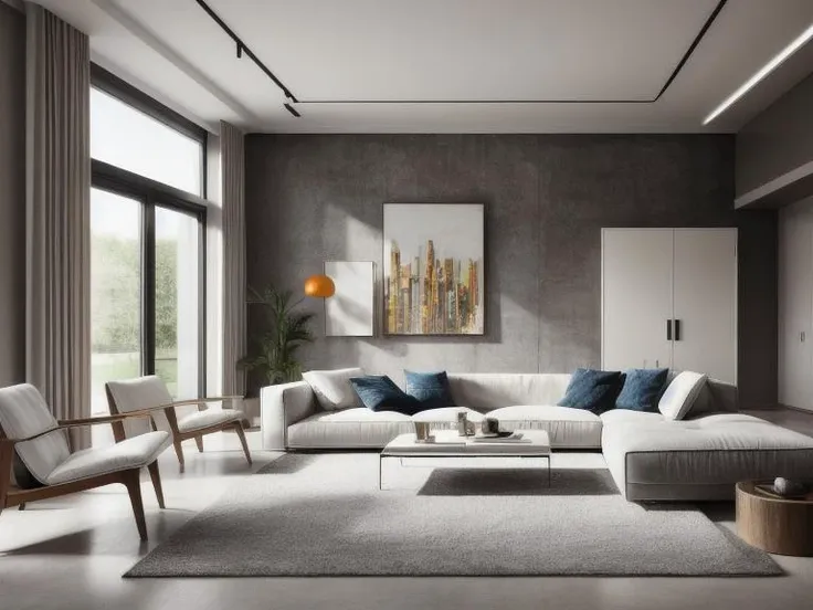 ((best quality)),((masterpiece)),((realistic)), living room, Industrial style, Diffused light, stylized, (Bright colors:1.2), white theme <lora:more_details:0.7>