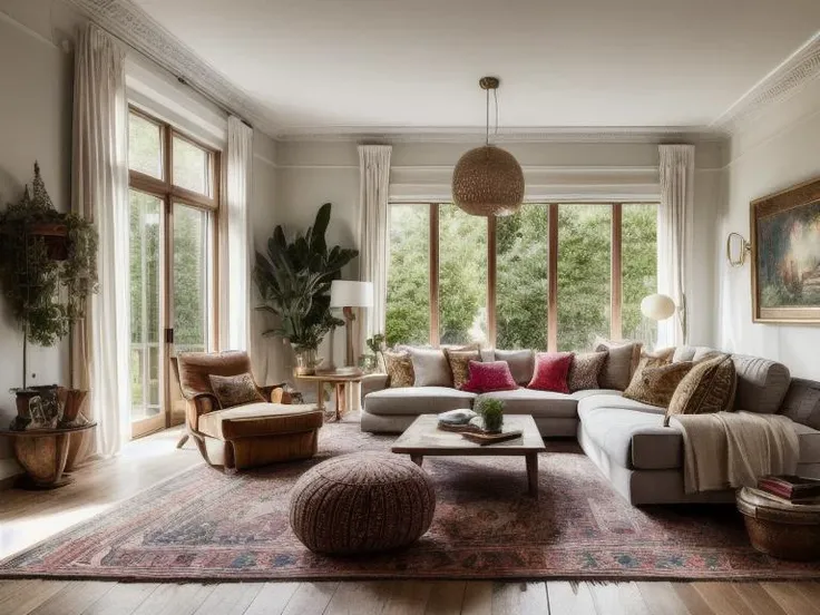 ((best quality)),((masterpiece)),((realistic)), living room, Bohemian style, Diffused light, stylized, (Bright colors:1.2), white theme <lora:more_details:0.7>