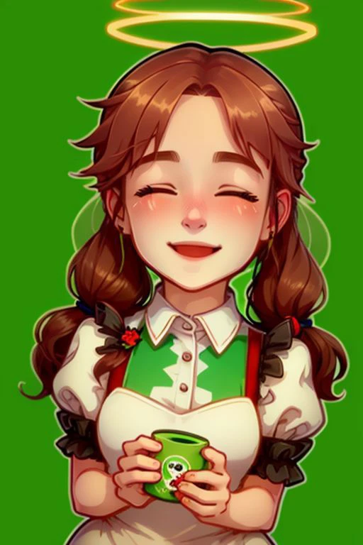 ((best quality, masterpiece)),    [(simple background:1.3),::5], ((die-cut sticker):1.1), (solid outline:1.2),
1girl, maid, black maid uniform, red hair, twintails, green eyes,(closed eyes smile:1.3), ((blush):1.2), ((halo):1.2). wings, ((full body):0.4),
<lora:easy_sticker:0.5> , <lyco:Qtea_add_sugar:0.2>