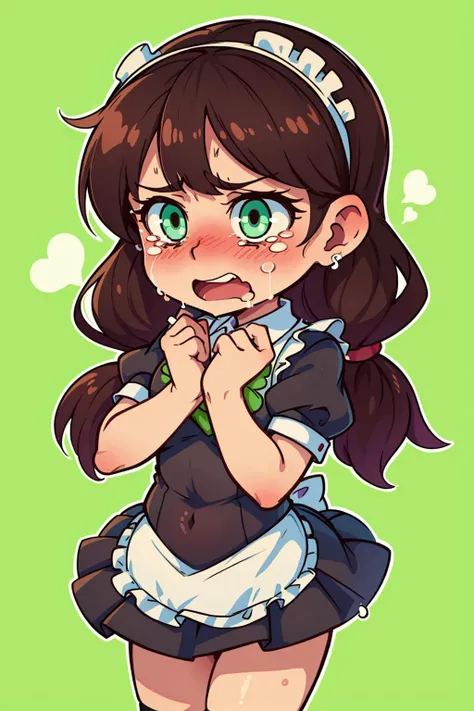 ((best quality, masterpiece)),   ((die-cut sticker)), [(simple background:1.3),::5], (solid outline:1.2),
chibi, 1girl, maid, black maid uniform, brown twintails, green eyes , ((crying , tears, embarrassed, blush):1.1),
<lora:easy_sticker:0.5> ,
