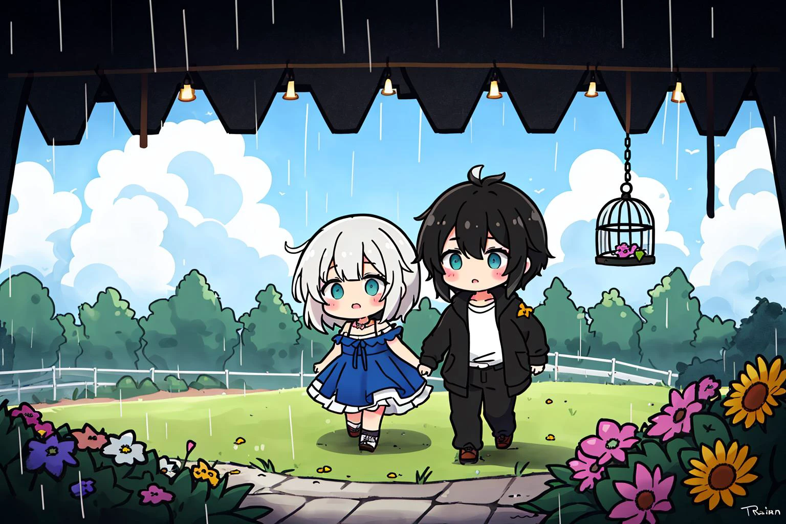"Hey there, where you runnin'?"
You're only days from the mouth of this cage
Cage
Hey where are you going?
"I've searched around this place and it's dead"
"I've been roaming alone here for days, it's a trap"
She said "I've seen shade and I'm going"
"If you do would you drag me along?"
As I ran behind you bombs rang out in the air
On the faint horizon flowers rain from the air
From the air
Hey, where are we running?
We're only days from the caves where it's safe
Hey there, where we going?
She said "I'm tired can we lay here instead?"
As I lie beside you shots go off in the air
In the skies above us shower the rain from the air
From the air
And the waves of flowers bury us both from the air
From the air
And you lean into me whispering
"Now, we are there, we are there"
<lora:Qtea_add_sugar-fp16:1>