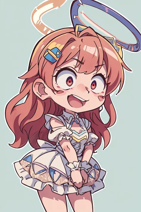 ((best quality, masterpiece)),    [(simple background:1.3),::5], ((die-cut sticker):1.2),, (solid outline:1.2),
chibi, 1girl, angel, ta_dress , embarrassed <lora:ArsEmbarrassed-t5:0.5>, (smile:0.8), (constricted pupils, small pupils), blush , open mouth, ((halo)), wings, 
<lora:more_details:0.1>,
<lora:Constricted Pupils5:0.5>, 
<lora:loliress_classic_1_v3:0.5>
<lora:easy_sticker:0.5> , <lyco:Qtea_add_sugar:0.3>