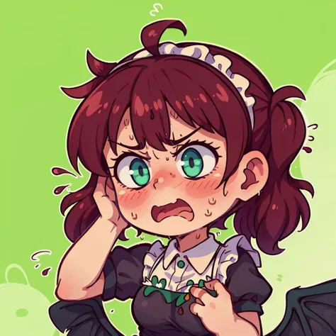 ((best quality, masterpiece)),    [(simple background:1.3),::5], ((die-cut sticker):1.1), (solid outline:1.2),
1girl, maid, black maid uniform, red hair, twintails, green eyes,((upset, flustered, flying sweatdrops, head down):1.3), ((blush):1.1),
<lora:easy_sticker:0.5> , <lyco:Qtea_add_sugar:0.2>