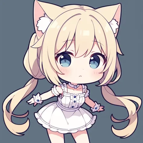 <lora:Qtea_add_sugar:1> ,beige hair,low twintails, cat ears, blue eyes, chibi