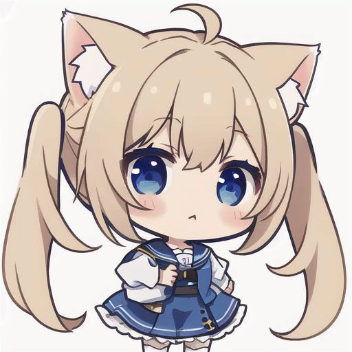 <lora:Qtea_add_sugar:1> ,beige hair,low twintails, cat ears, blue eyes, chibi