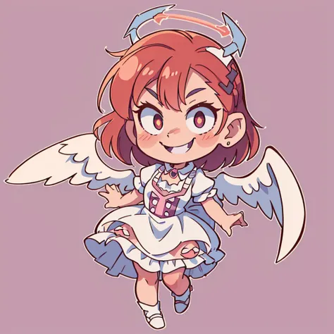 ((best quality, masterpiece)), die-cut sticker, [(simple background:1.3),::5], (solid outline:1.4),
chibi, 1girl,  ta_dress , embarrassed <lora:ArsEmbarrassed-t5:0.3>, ((evil smile, naughty smile):1.2), (constricted pupils, small pupils), ((blush)) , open mouth, ((halo)), ((angel wings)), full body,
<lora:Constricted Pupils5:0.3>,
<lora:loliress_classic_1_v3:0.4>
<lora:easy_sticker:0.2> , <lyco:Qtea_add_sugar:0.3>