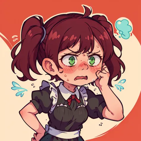 ((best quality, masterpiece)),    [(simple background:1.3),::5], ((die-cut sticker):1.1), (solid outline:1.2),
1girl, maid, black maid uniform, red hair, twintails, green eyes,((upset, flustered, flying sweatdrops, head down):1.3), ((blush):1.1),
<lora:easy_sticker:0.5> , <lyco:Qtea_add_sugar:0.2>