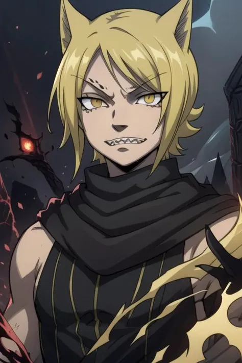 masterpiece, best quality, illustration, 1boy, solo, male focus, looking at viewer, upper body, depth of field, ligne claire, realistic, <lora:jackal_fairy_tail:0.70>, jackal_fairy_tail, blonde hair, yellow eyes, , Mordor: A dark and evil land ruled by the dark lord Sauron, 8k resolution