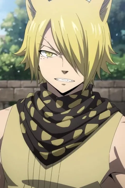 masterpiece, best quality, , 1boy, solo, male focus, looking at viewer, , depth of field, anime coloring, , <lora:jackal_fairy_tail:0.70>, jackal_fairy_tail, blonde hair, yellow eyes, leprechaun costume, , 2k resolution