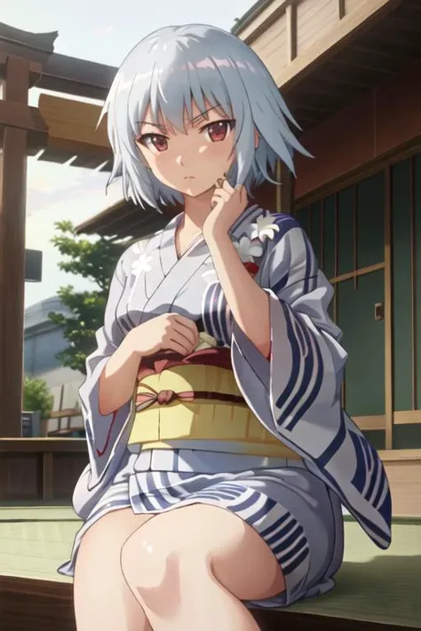 best quality, masterpiece, highres, solo, {yukata:1.40}, {kimono:1.20}, {yarizui_sen_bento:1.15}, short_hair, red_eyes, serafuku