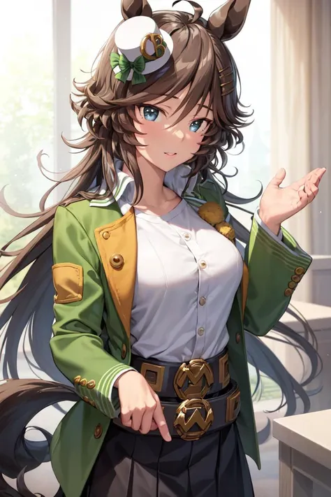 masterpiece, best quality,
mr. c.b. \(umamusume\),
white shirt, black skirt, green jacket, belt, long sleeves, open clothes, open jacket, shirt tucked in
<lora:mr._c.b._lora:0.8>