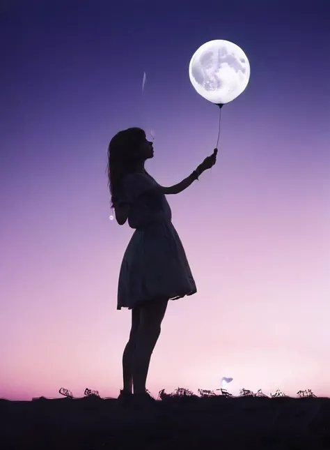 F-B-C, foreground: silhouette of a young woman holding a string, background: full moon balloon <lora:Foreground-Background_concepts:1>