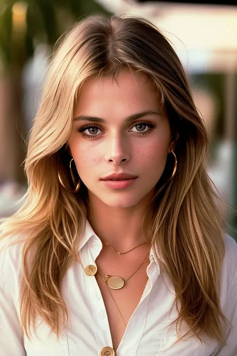 photo of (nk1nsky:0.99), a beautiful woman, closeup zoomed in tight crop portrait, sitting at a (table on a seaside boardwalk cafe bar drinks cocktails:1.2) wearing a (button shirt:1.3) (drinks on table:1.3) (Lighting-Gold:1.2) foreground objects background details (masterpiece:1.2) (photorealistic:1.2) (bokeh:1.2) (best quality) (color grading) (detailed skin:1.3) (intricate) (8k) (HDR) (cinematic lighting:1.3) (sharp focus)