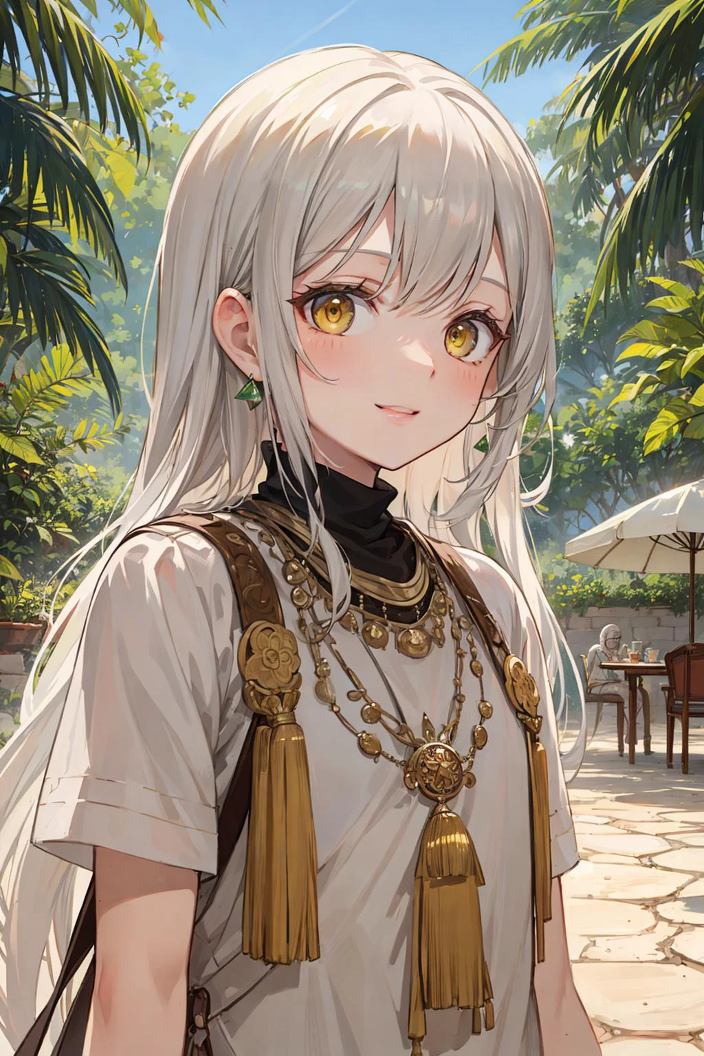 best quality, amazing intricate,
(1man, wrinkled face, old french male:1.2), yellow eyes, gray hair, mutton chops,,
dark green,
green,
portrait, solo, upper body, looking up, detailed background, detailed face, (<lyco:DecorationBundlev2:0.4>, GemstoneAI, gemstone theme:1.1) middle-eastern desert ruler, color splash turkic clothes, trinkets, mosaic patterns walking, smile, north-african culture, marble floors in background, wind blowing, sunshine, arid climate, cinematic atmosphere,,
ginger,
sleek hair,
hungarian,
tropical jungle