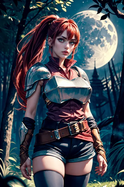 (ultra realistic,32k, masterpiece:1.2),(high detailed skin:1.1),( high quality:1.1),
<lora:dmalise-nvwls-v1:0.8>alise,scared,(mascara, long lashes:1.1), ponytail, armor, shoulder armor, sleeveless shirt, black shorts, belt, clothes around waist, black thighhighs, gauntlets, shadowheart vale, haunting shadows, moonlit glades, domain of shadow creatures, blurry background,,(looking at viewer, standing, from below:1.1),, huge breast,large breast,<lora:add_detail:0.87>,
(bioluminiscent:1.1),