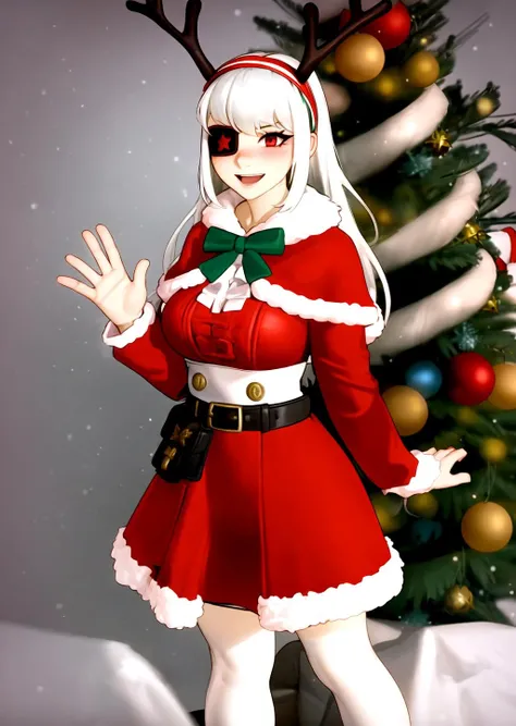1girl,smile, kairunoburogu,young,large_breast,
1girl, solo, christmas, long hair, eyepatch, fur trim, red eyes, santa costume, antlers, capelet, bow, hairband, looking at viewer, white hair, red capelet, belt, grey hair, smile, fur-trimmed capelet, fake antlers, dress, long sleeves, bangs, skirt, blush, bowtie, closed mouth, upper body, star (symbol), open mouth, frills, reindeer antlers, breasts, standing, christmas_background, cape, red dress, medium breasts, red skirt, long,christmas_tree,hair,patyhose,black_patyhose,
<lora:kairunoborugu_v1:1> <lora:Kairunoburogu:0.2>  <lora:reinaFortnite-09:0.5>