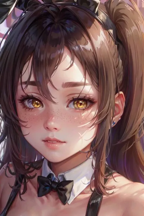 <lora:KarinBlueArchiveV1.0-000010:.95> KarinBlueArchive, freckles, ((face, closeup, closeup shot)), yellow eyes, masterpiece, detailed eyes, detailed hair, bunny ears, extreme details, cinematic, shiny, shiny hair, shiny clothes, dark-skinned_female, 4k, 8k, realistic,