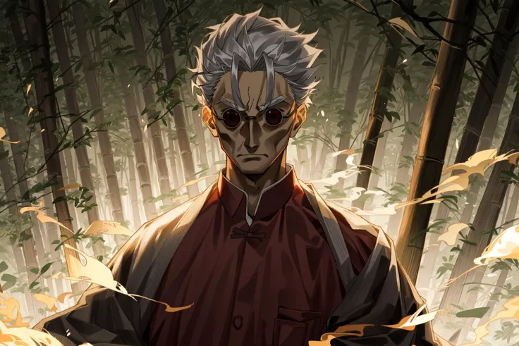 li shuwen (old), solo, outdoors, bamboo forest, looking at viewer, night, red eyes, masterpiece, best quality
<lora:old_li_shuwen_lora:1>