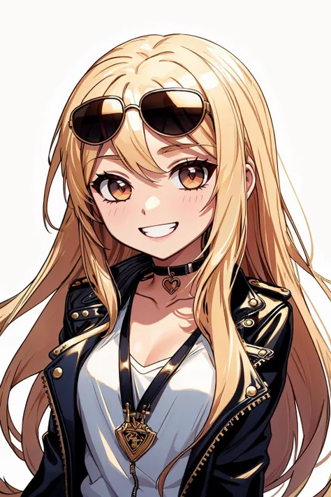 ((Masterpiece, best quality,chibi))smiling,excited,
long blonde hair, Nadia with sunglasses and a choker,leather jacket
 <lora:Ultimate_Nadia:0.5>