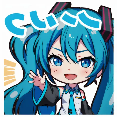 (masterpiece, best quality:1.2), chibi, solo, 1girl, hatsune miku, :d, looking at viewer, twintails, sleeveless shirt, necktie, detached sleeves <lora:style_projectsekaistamp:1>