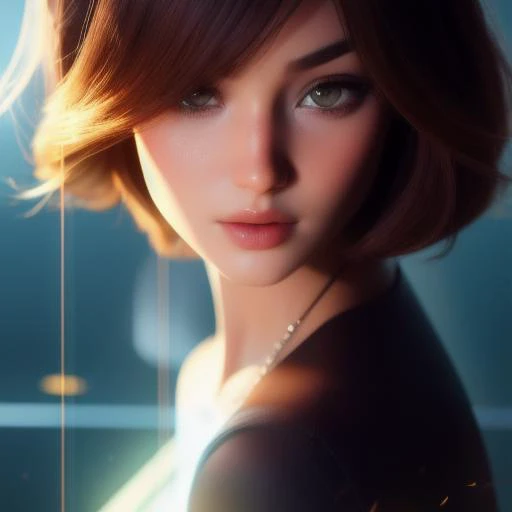 sexy cute brunette, 3D, 3d art, 4k, 8 k artistic photography, award-winning photograph, trending on Artstation, Beautiful, 8k resolution, insanely detailed, Intricate, Behance, Cinematic, dramatic atmosphere, cinematic lighting, digital art, dramatic angle, Dramatic light by denis villeneuve, [mix style "pixar and artgerm and dreams work"], Elegant, ethereal lighting, octane render, dynamic lighting, digital painting, extreme plus resolution, fake detail, full image, full of details, global illumination, golden ratio, golden warm light, high contrast, high detail, high res, highly detailed, hyper detailed, intricate details, Masterpiece, perfect composition, photorealistic concept art, Professional, ray tracing, rich deep colors, Saturated, sharp focus, sharp lighting, soft natural volumetric cinematic perfect light, studio photo, studio quality, Stylize, super detail, Symmetry, trending on pixiv fanbox, ultra detail, ultra detailed, unreal engine 5, volumetric lighting