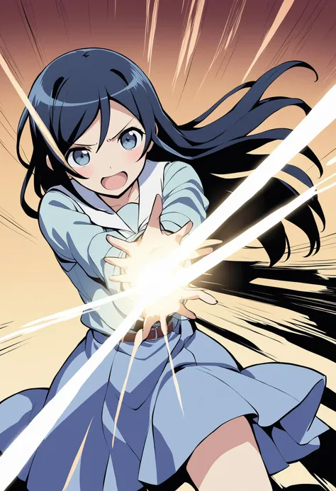 1girl, aragaki ayase ,ore no imouto ga konna ni kawaii wake ga nai ,<lora:ayaseXLv8:0.7>,blue eyes,blue hair, long hair,
<lora:kamehamehaXL2:0.6>,kamehameha,
medium quality,